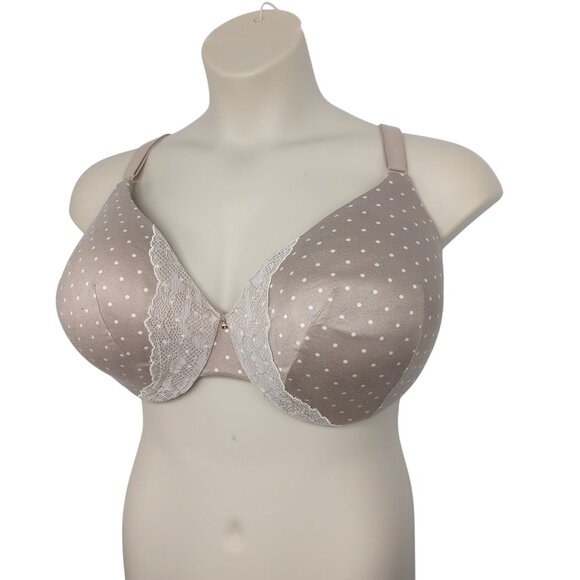 Cacique Lane Bryant 44DD Bra Taupe Polka Dot Balconette Backsmoother Support - Picture 6 of 9